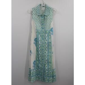 Islapayal Windsor Midi Dress Floral Blue Cotton Prairie Boho Luxury size XS NEW